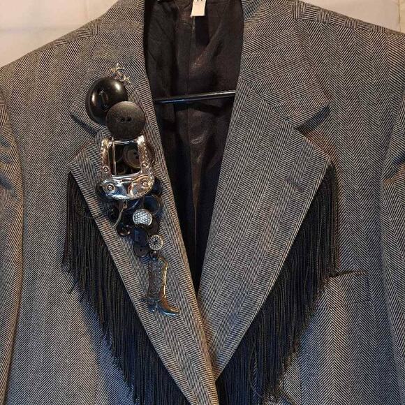 Bonnardi Women's Suit Jacket Blazer Gray Herringbone Fringes Embellished M New - Picture 4 of 9